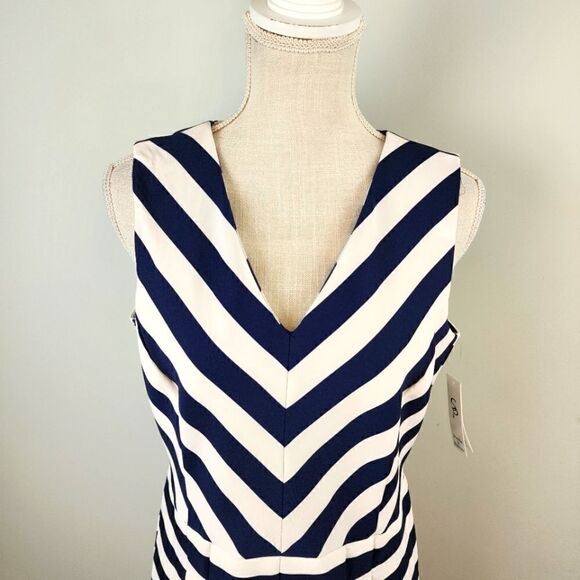 Shelby And Palmer Sleeveless Nautical Inspired V Neck Dress Size 12 Petite - Picture 2 of 10